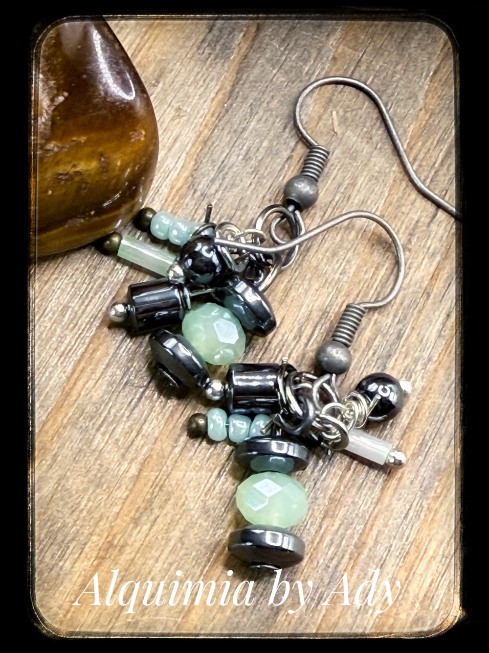 Charcoal hematite + Aventurine and Silver clusters + Earrings